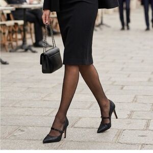 Halogen Black Mary Jane Patent & Fabric Pumps size 10.5